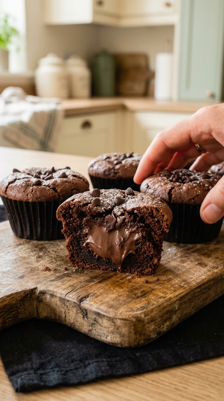 Triple Chocolate Brookie Cups with Peanut Butter Center